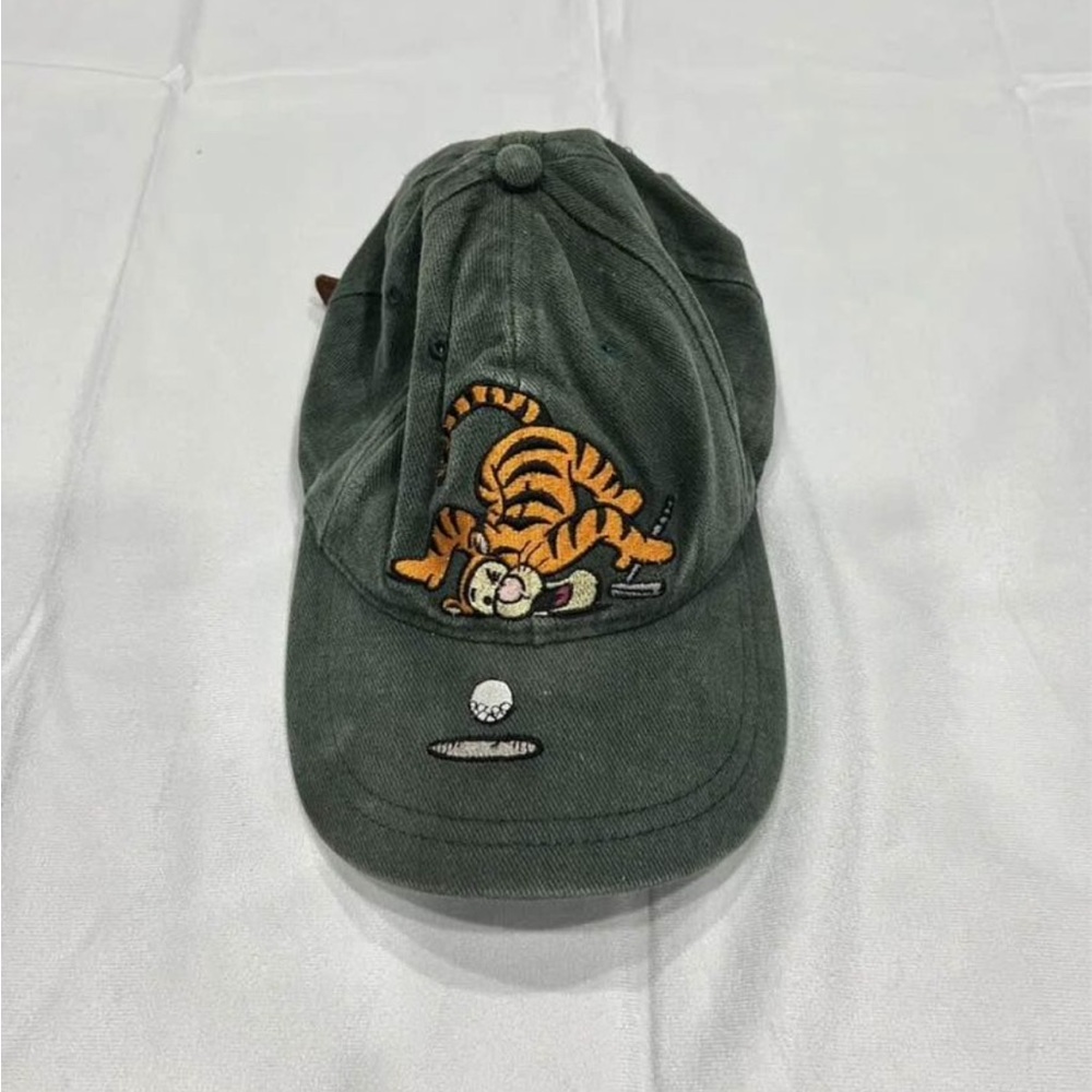 Walt Disney Tigger Golf Hat Cap Green 90s Leather Slide Disney Store USA Vintage